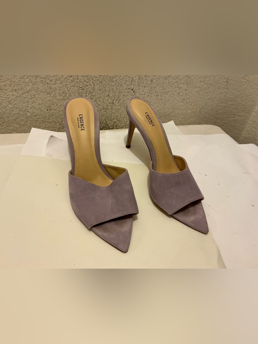 L'AGENCE Lavender Suede Pointed Mules - Picture 2 of 5